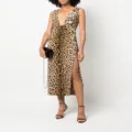 Roberto Cavalli leopard-print plunge midi dress - Neutrals