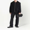 Prada logo-patch shearling zip-up jacket - Black