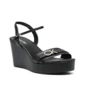 Calvin Klein logo-lettering platform wedge sandals - Black