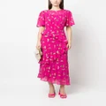 Saloni silk embroidered-motif midi dress - Pink