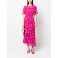 Saloni silk embroidered-motif midi dress - Pink