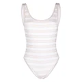 Balmain striped logo-print swimsuit - White