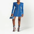 Balmain ribbed-knit button-embellished miniskirt - Blue