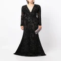 Elie Saab sequined long-sleeve fishtail gown - Black