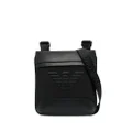 Emporio Armani logo-patch leather messenger bag - Black