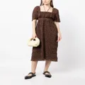 GANNI smocked waist polka dot dress - Brown