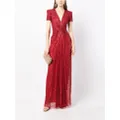 Jenny Packham embellished V-neck dress - Red