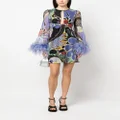 Moschino feather-trim psychedelic print dress - Black