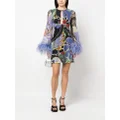 Moschino feather-trim psychedelic print dress - Black