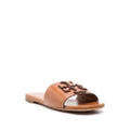 Tory Burch embossed-logo leather slides - Brown