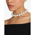 Jimmy Choo debossed-logo pearl-detail necklace - Silver