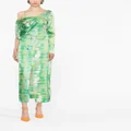 GANNI printed off-shoulder silk dress - Green