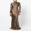 Michelle Mason open-back long-sleeve gown dress - Brown