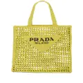 Prada logo-embroidered raffia tote bag - Yellow