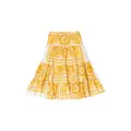 Versace Kids baroque-print tiered skirt - Yellow