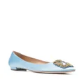 Manolo Blahnik jewel buckled satin ballerina shoes - Blue