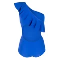 ISABEL MARANT ruffle-trim one-shoulder swimsuit - Blue