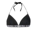 Iceberg logo-tape halterneck bikini top - Black