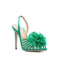 Aquazzura Love Carnation 105mm embellished satin sandals - Green