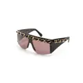 CHANEL Pre-Owned 1990-2000s leather-and-chain trimmed shield sunglasses - Black