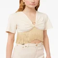 Rabanne fringed-trimmed cropped T-shirt - Neutrals