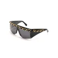 CHANEL Pre-Owned 1990-2000 leather-and-chain trimmed shield sunglasses - Black
