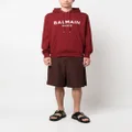 Balmain logo-print drawstring cotton hoodie - Red
