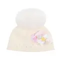 Monnalisa flower-detail knit hat - White