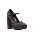 Moschino jacquard-logo 125mm block heel pumps - Brown
