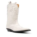 GANNI 40mm embroidered mid-calf western boots - White