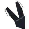 Balmain logo-embellished draped-detailing swimsuit - Black