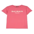 Balmain Kids metallic logo-stamp cotton T-shirt - Pink