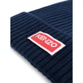 Kenzo logo-patch knitted beanie - Blue