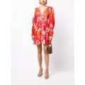 Camilla floral-print puff-sleeved dress - Red