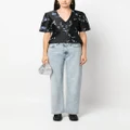 GANNI floral-jacquard V-neck blouse - Black