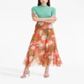 Oscar de la Renta geranium-print silk chiffon maxi skirt - Orange
