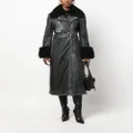 Blumarine faux fur-trim leather coat - Black