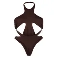 Mugler halterneck cut-out swimsuit - Brown