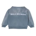 Balenciaga Kids logo-print cotton hoodie - Blue