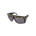 CHANEL Pre-Owned 1980-1990s chain-trim shield-frame sunglasses - Black