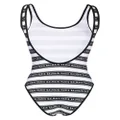 Balmain striped logo-print swimsuit - White