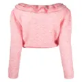 Alessandra Rich ruffle-trim mohair-blend cardigan - Pink