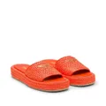 Prada logo-plaque raffia flatform sandals - Orange