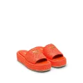 Prada logo-plaque raffia flatform sandals - Orange
