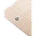 Moncler logo-patch virgin wool-cashmere beanie - Neutrals
