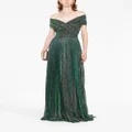 Talbot Runhof beaded off-shoulder voile gown - Green