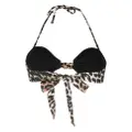 GANNI leopard-print halterneck bikini top - Brown