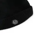 Philipp Plein logo-patch wool beanie hat - Black