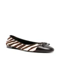 Tory Burch zebra-pattern leather ballerina shoes - Brown