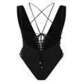 Dolce & Gabbana logo-lettering tie-fastening swimsuit - Black